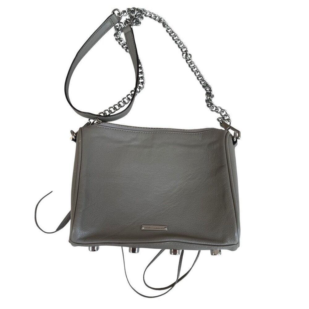 Rebecca Minkoff Avery grey leather crossbody bag chain strap